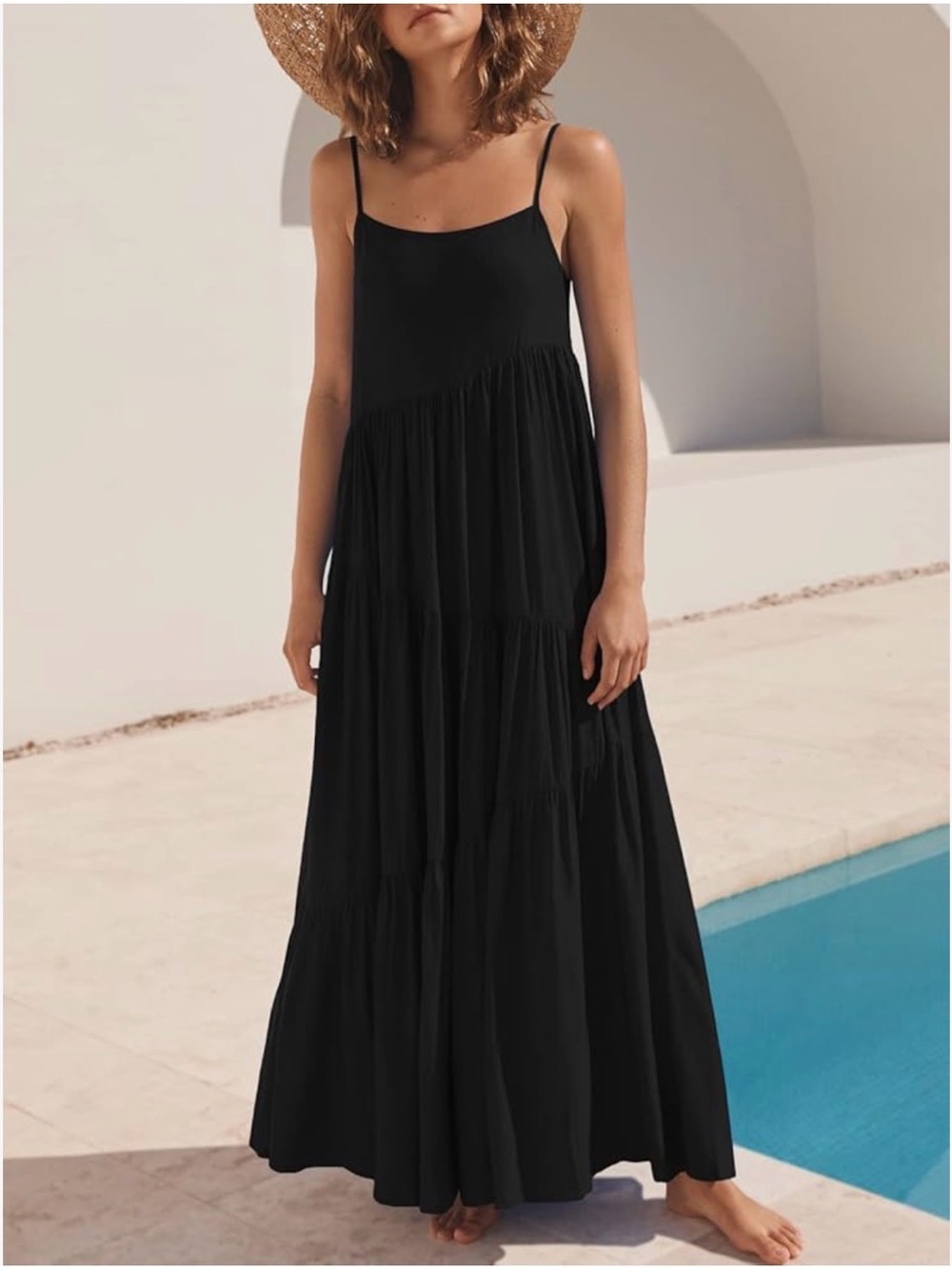Anrabess Black Spaghetti Strap Maxi Dress